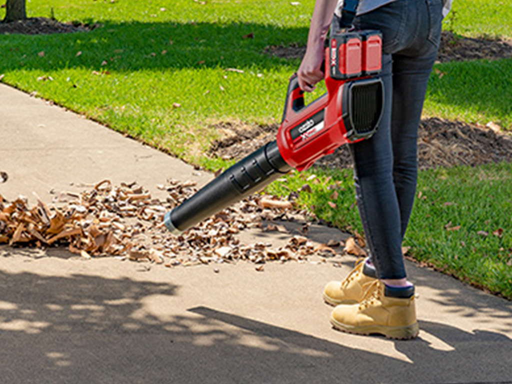 Working with a leaf blower