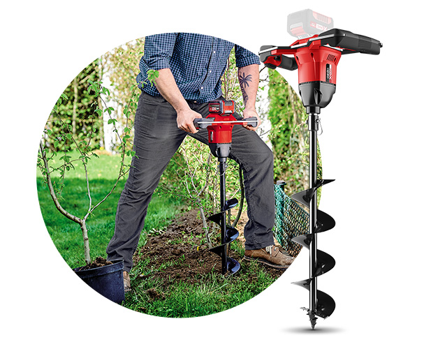  A man is currently working with a battery-powered earth auger